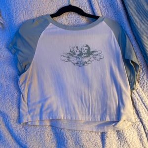 sage green and white baby tee